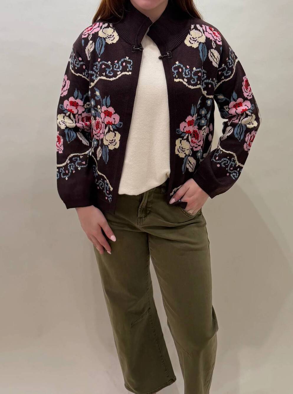 NEW THML embroidered floral sweater jacket in black